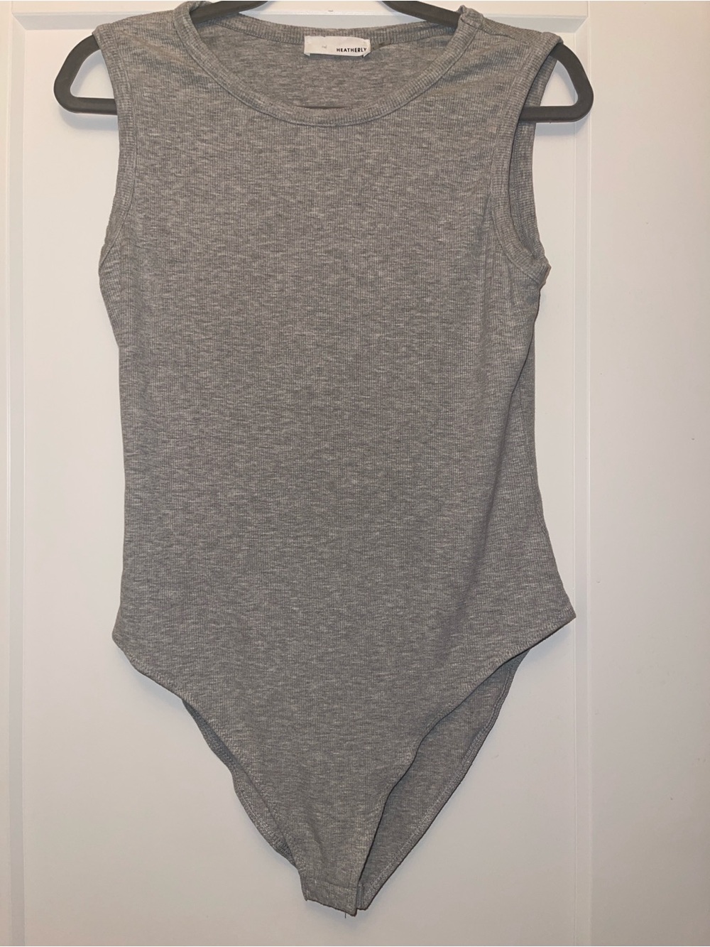 Heathered Gray Sleeveless Bodysuit by Heatherly - Women's Stretch Tank